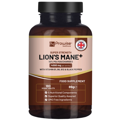Lion's Mane mushroom 4000mg capsules with B1 B6 B12 and black pepper - vegan supplement