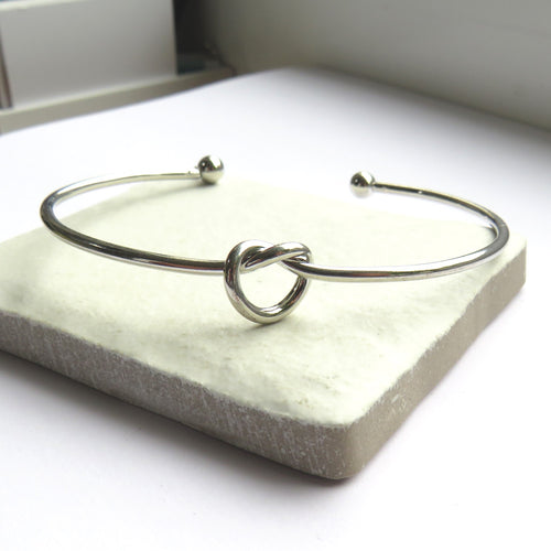 Silver Knot Bangle - Nickel-Safe Bracelet for Bridesmaid & Engagement Gifts