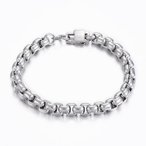 Mens Silver Box Chain Bracelet 8mm Chunky Stainless Steel UK Gift – Jewellery