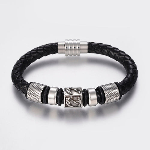 Mens Nautical Faux Leather Bracelet with Silver Beads & Magnetic Clasp