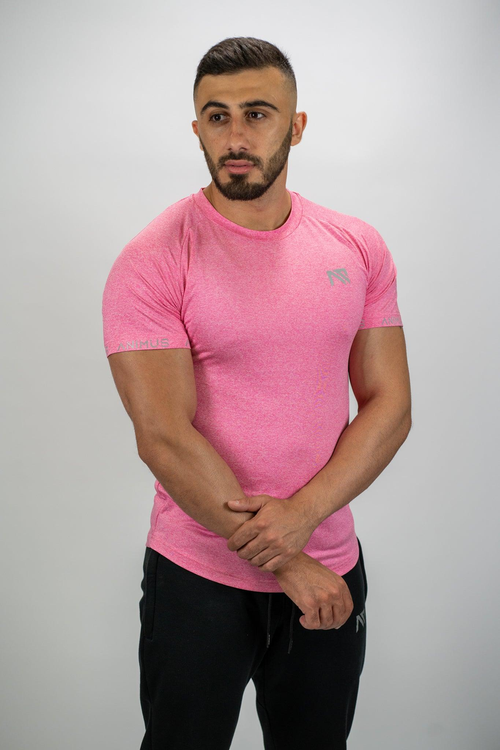 Animus Tempo slim fit t-shirt in pink with reflective logo