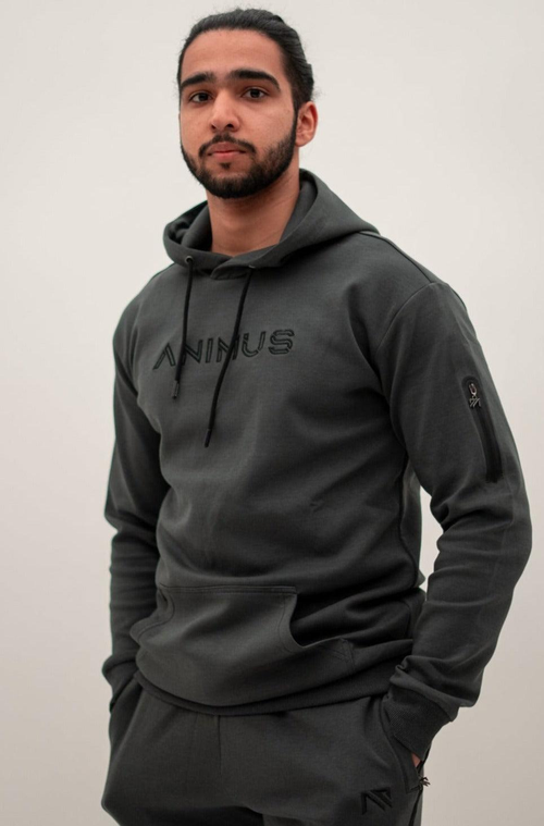 Animus Tech slim fit hoodie in charcoal grey premium fleece