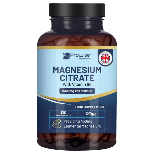 Magnesium Citrate 1500mg with Vitamin B6 - 120 vegan capsules by Prowise Healthcare