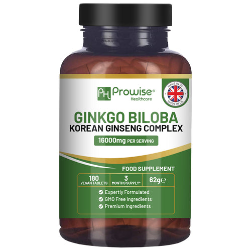 Prowise Ginkgo Biloba & Korean Ginseng Tablets 16,000mg - 180 Vegan