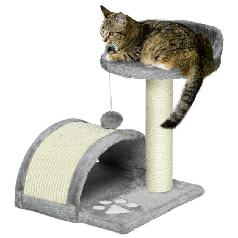 PawHut Cat Tree & Scratcher Activity Centre - Sisal Post & Toy Ball (Beige/Grey)