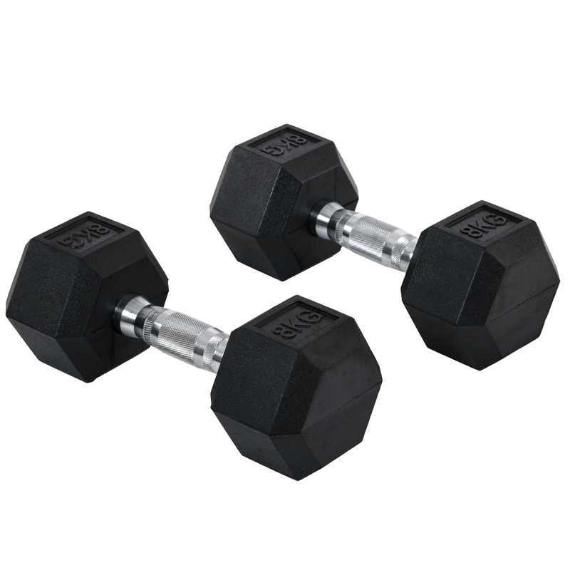 HOMCOM Hexagonal Dumbbell Set 2x8kg - Anti-Roll Home Gym Weights