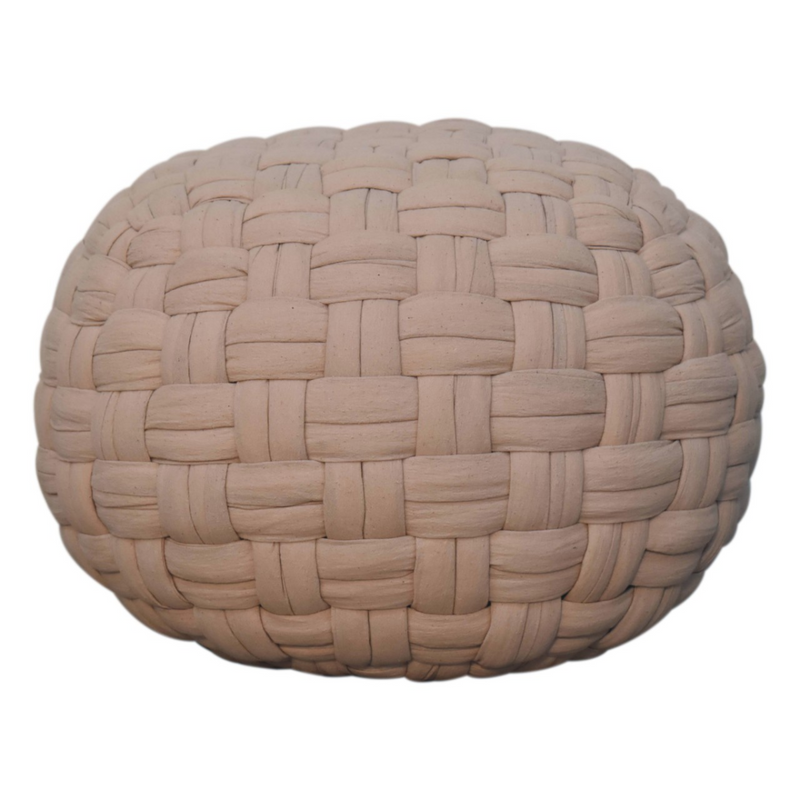 Artisan cream cotton basket-weave tube pouffe footstool and seat