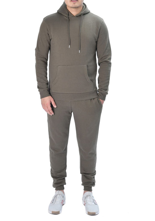 Men's khaki pullover hoodie in soft recycled fabric - casual sweatshirt