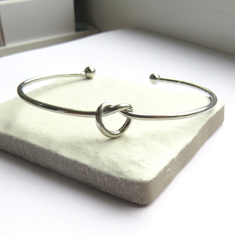 Silver Knot Bangle - Nickel-Safe Bracelet for Bridesmaid & Engagement Gifts