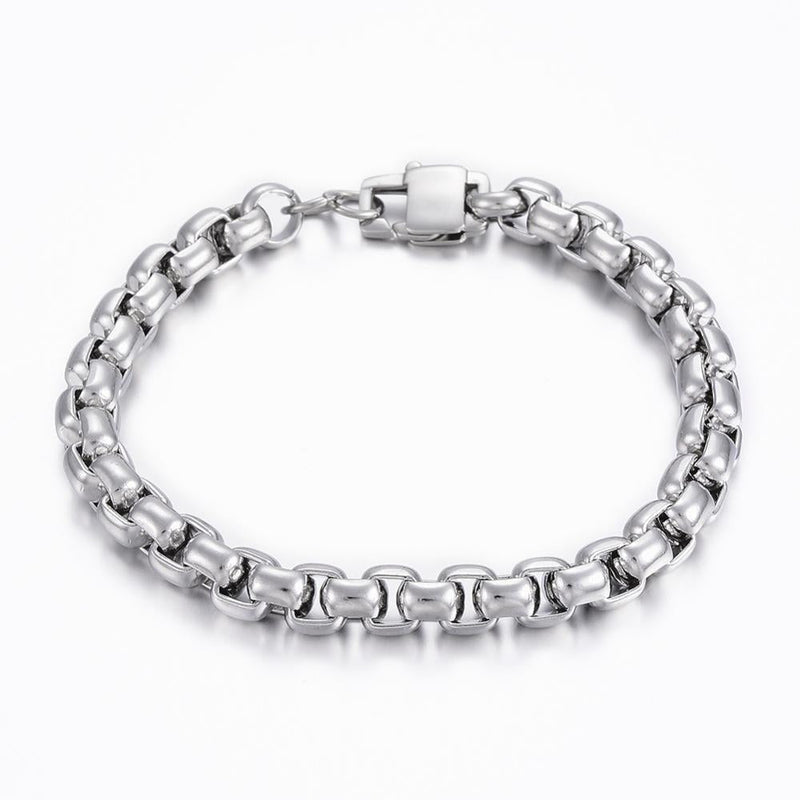 Mens Silver Box Chain Bracelet 8mm Chunky Stainless Steel UK Gift – Jewellery