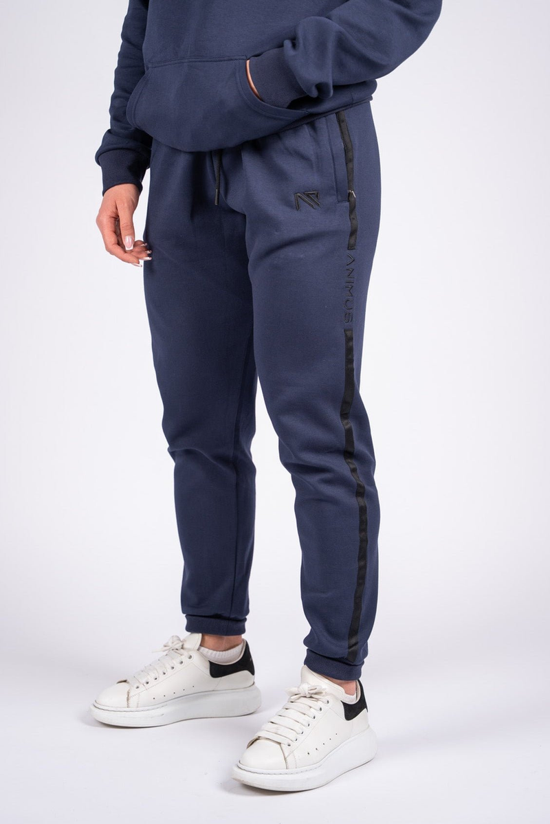 Animus Tech joggers in navy slim fit with zipper side pockets