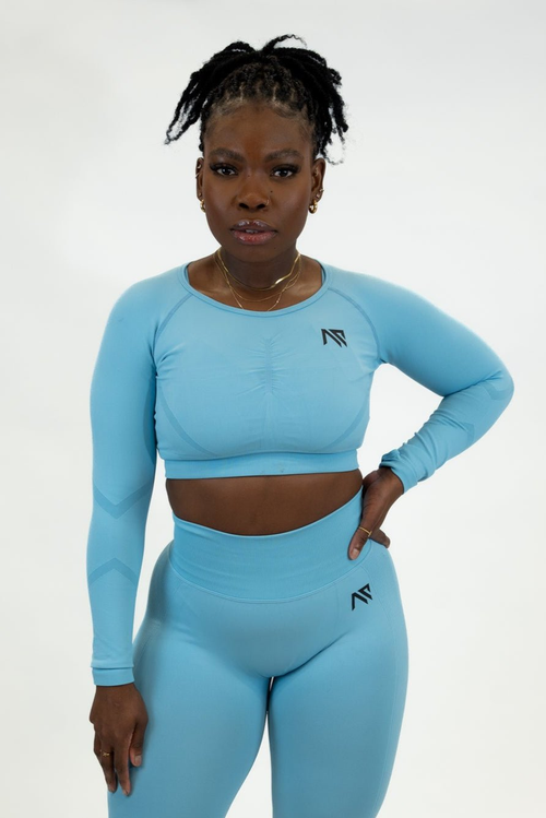 Animus Scrunched seamless long sleeve crop top in baby blue