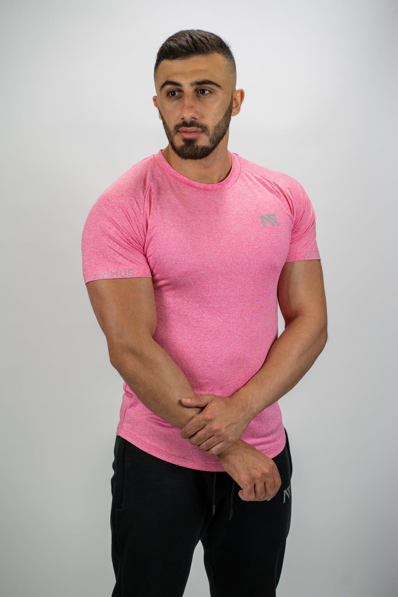 Animus Tempo slim fit t-shirt in pink with reflective logo