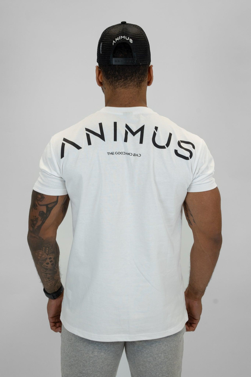 Animus Good and Bad white organic cotton statement graphic t-shirt