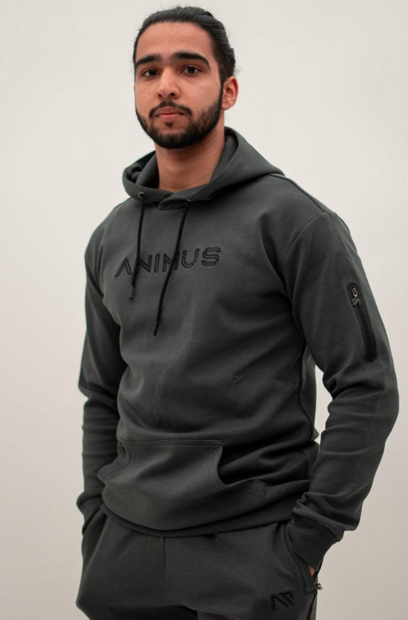 Animus Tech slim fit hoodie in charcoal grey premium fleece