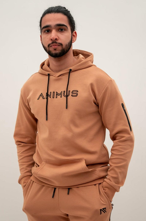 Animus Tech slim fit hoodie in coffee brown premium fleece