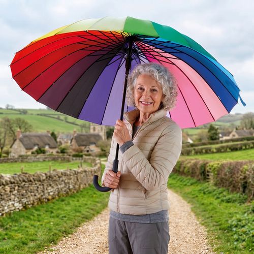 24-Rib Rainbow Umbrella - Large Colourful Windproof Umbrella